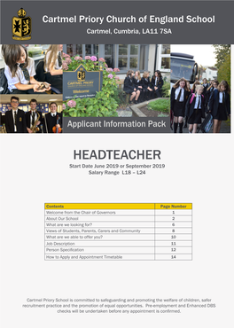 HEADTEACHER Start Date June 2019 Or September 2019 Salary Range L18 – L24