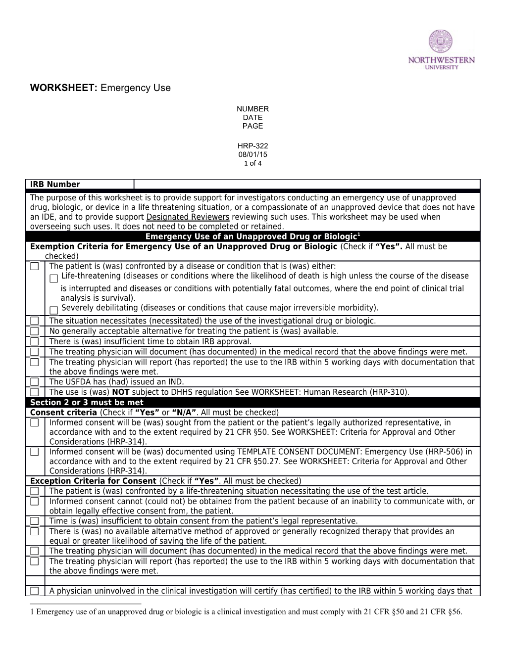 WORKSHEET: Emergency Use