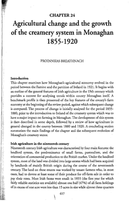 Agricultural Change and the Growth of the Creamery System in Monaghan 1855-1920