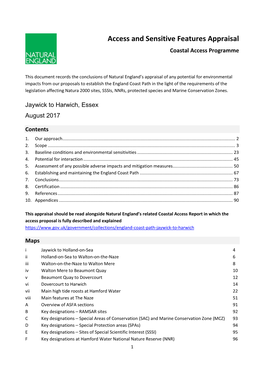 Jaywick to Harwich Sensitive Features Report