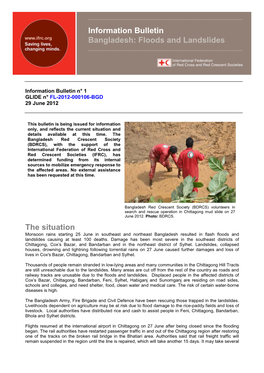 The Situation Information Bulletin Bangladesh: Floods and Landslides