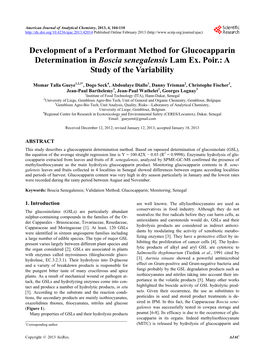 Development of a Performant Method for Glucocapparin Determination in Boscia Senegalensis Lam Ex. Poir.: a Study of the Variability
