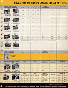 KODAK Film and Camera Schedule No. A4-71 R, Confidswtfal