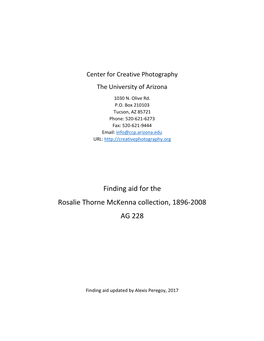Finding Aid for the Rosalie Thorne Mckenna Collection, 1896-2008 AG 228
