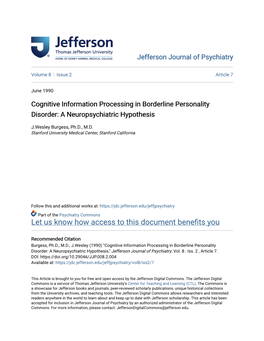 Cognitive Information Processing in Borderline Personality Disorder: a Neuropsychiatric Hypothesis