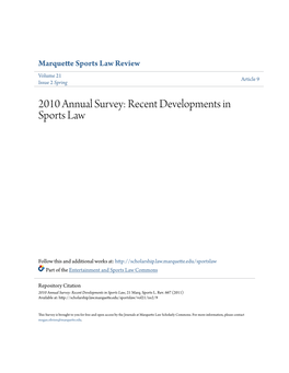 2010 Annual Survey: Recent Developments in Sports Law