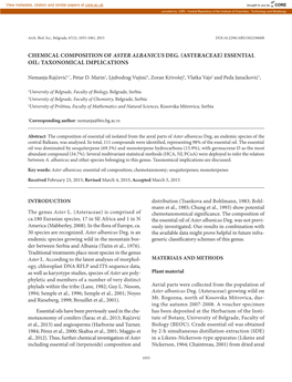 Asteraceae) Essential Oil: Taxonomical Implications