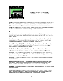 Foreclosure Glossary