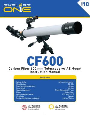 Carbon Fiber 600 Mm Telescope W/ AZ Mount Instruction Manual