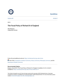 The Fiscal Policy of Richard III of England