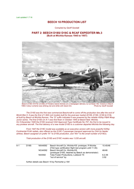BEECH 18 PRODUCTION LIST PART 2: BEECH D18S/ D18C & RCAF EXPEDITER Mk.3