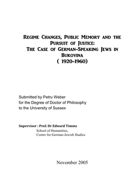 The Case of German-Speaking Jews in Bukovina ( 1920-1960)