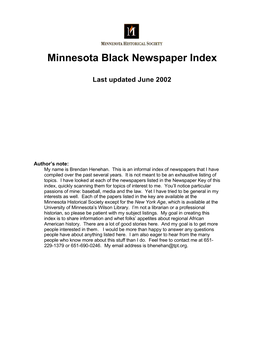 Minnesota Black Newspaper Index