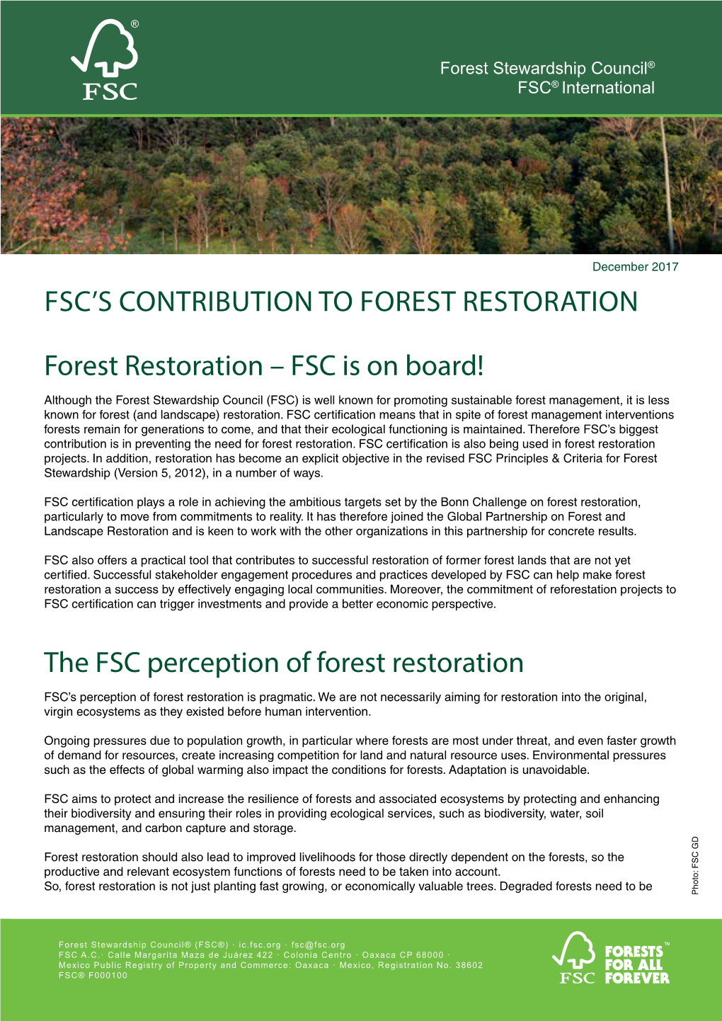 FSC's Contribution to Forest Restoration