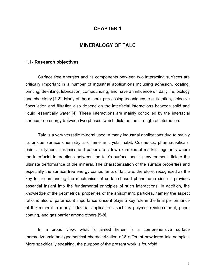 Chapter 1 Mineralogy of Talc