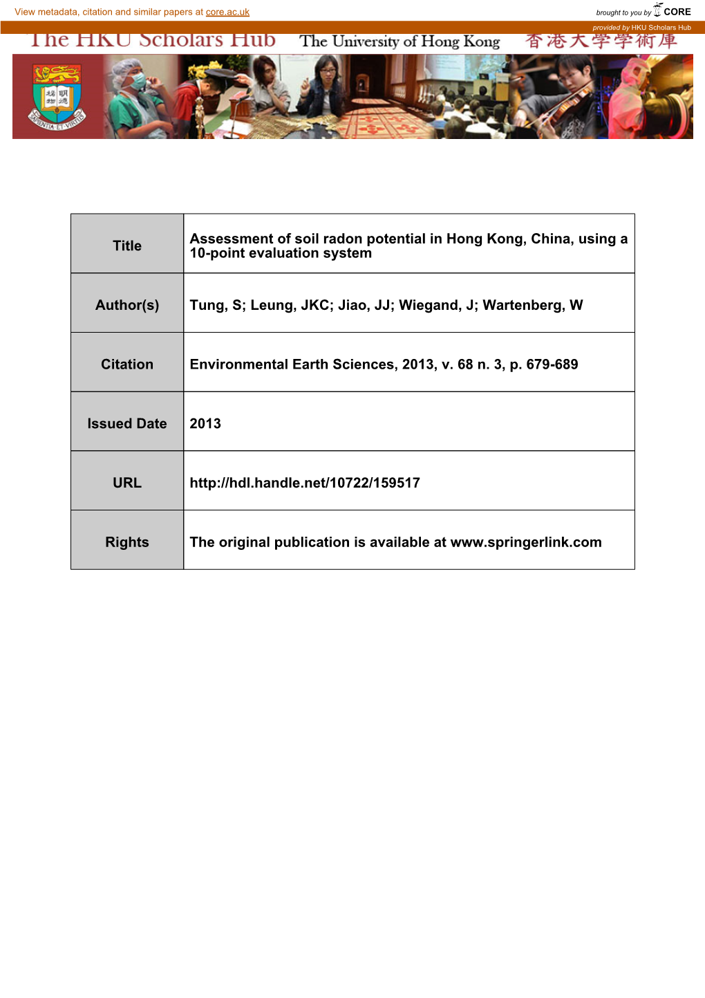 Title Assessment of Soil Radon Potential in Hong Kong