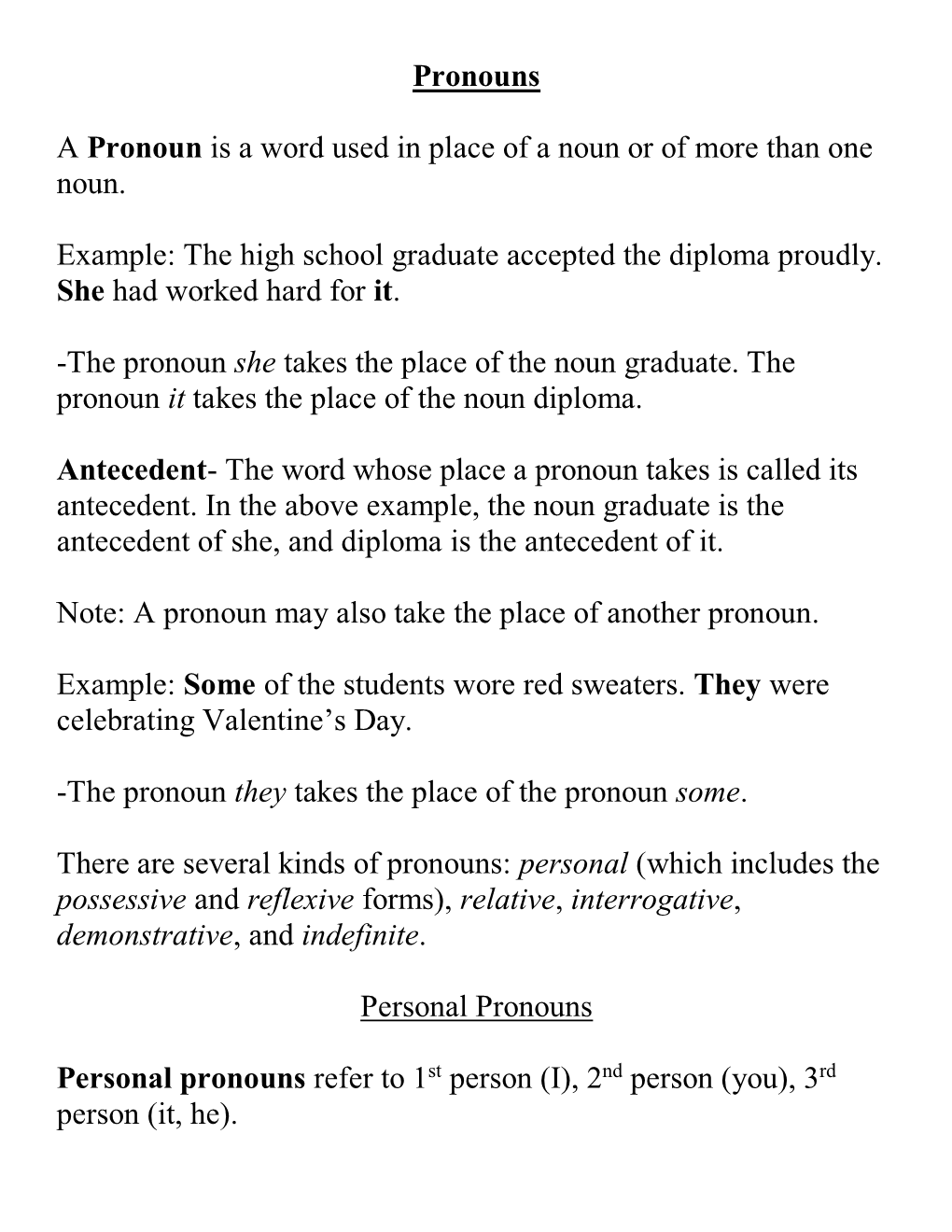 Pronouns A Pronoun Is A Word Used In Place Of A Noun Or Of More Than ...