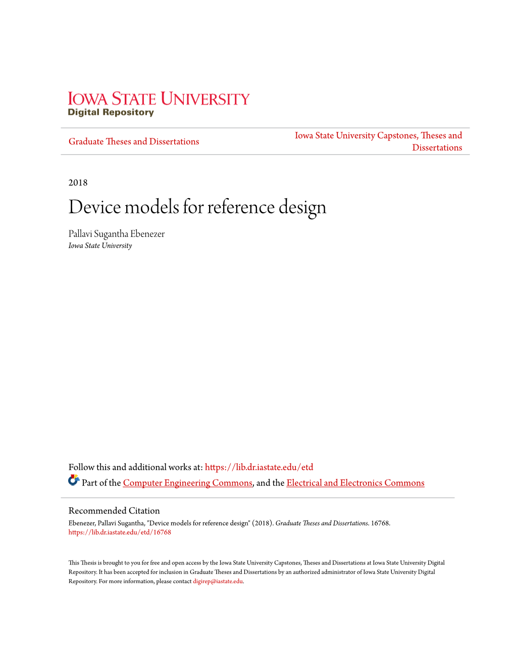 Device Models for Reference Design Pallavi Sugantha Ebenezer Iowa State University