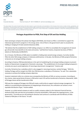 Pertagas Acquisition to PGN, First Step of Oil and Gas Holding