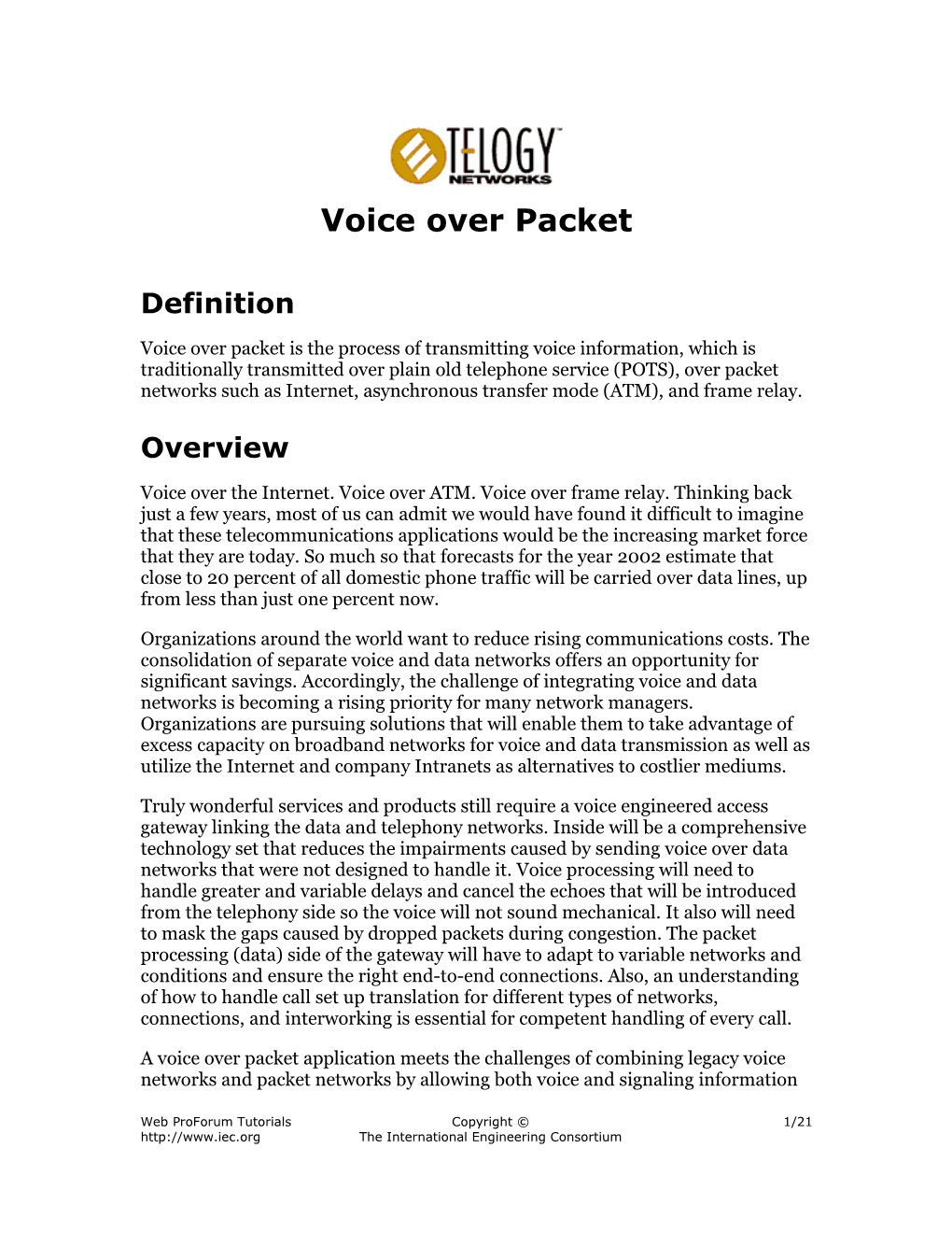 Voice Over Packet
