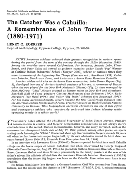 A Remembrance of John Tortes Meyers (1880-1971) HENRY G
