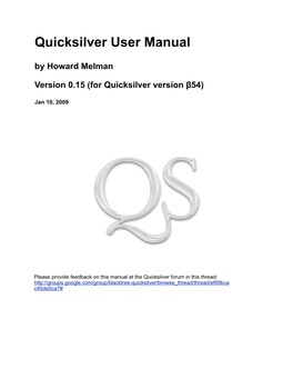 Quicksilver User Manual by Howard Melman