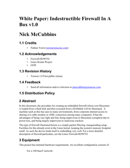 White Paper: Indestructible Firewall in a Box V1.0 Nick Mccubbins