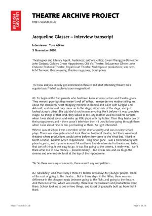 Theatre Archive Project: Interview with Jacqueline Glasser