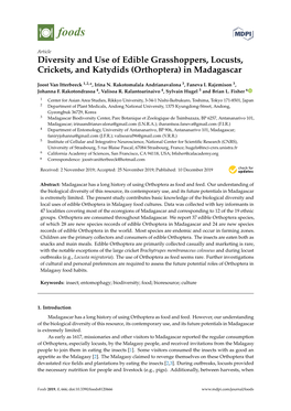 Diversity and Use of Edible Grasshoppers, Locusts, Crickets, and Katydids (Orthoptera) in Madagascar