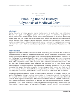 Enabling Rooted History: a Synopsis of Medieval Cairo Yasser M