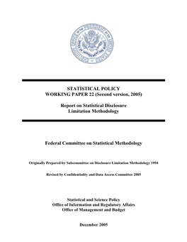 Report on Statistical Disclosure Limitation Methodology