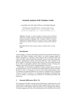 Syntactic Analysis of the Tunisian Arabic