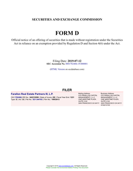 Farallon Real Estate Partners III, L.P. Form D Filed 2019-07-12