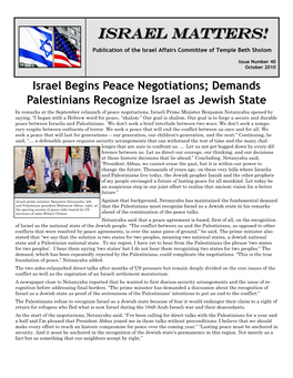 ISRAEL MATTERS! MATTERS! Publication of the Israel Affairs Committee of Temple Beth Sholom