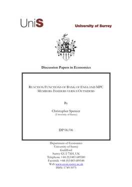 University of Surrey Discussion Papers in Economics by Christopher Spencer DP 06/06