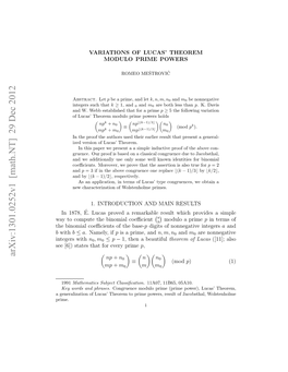 Arxiv:1301.0252V1 [Math.NT]