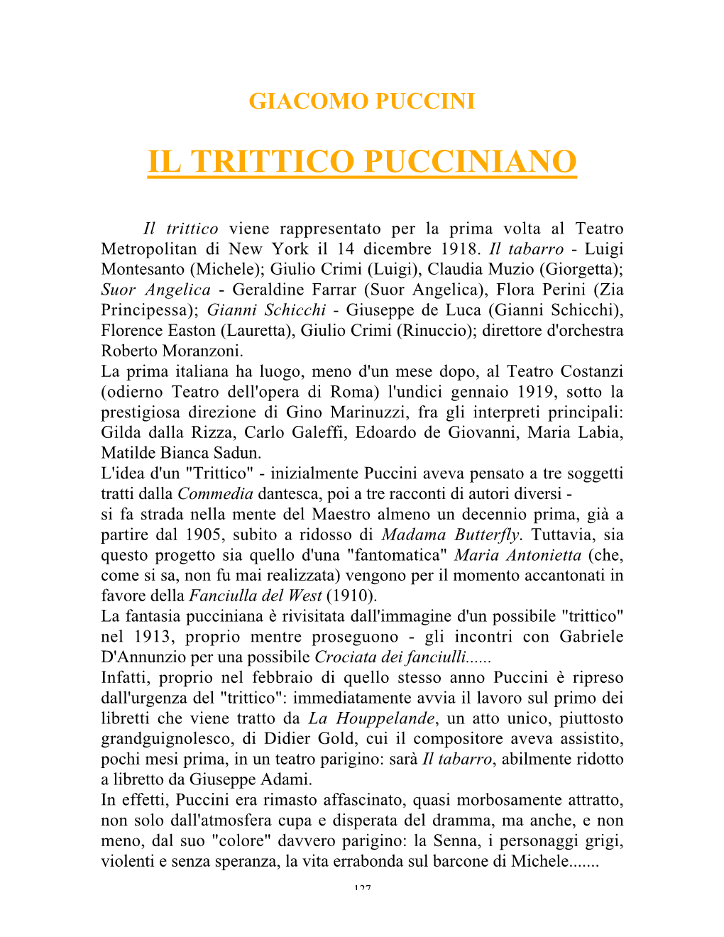 Il Trittico Pucciniano