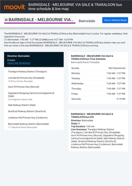 BAIRNSDALE - MELBOURNE VIA SALE & TRARALGON Bus Time Schedule & Line Map