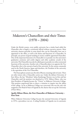 Makerere's Chancellors and Their Times (1970 – 2004)