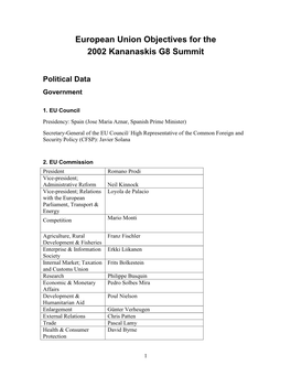 European Union Objectives for the 2002 Kananaskis G8 Summit