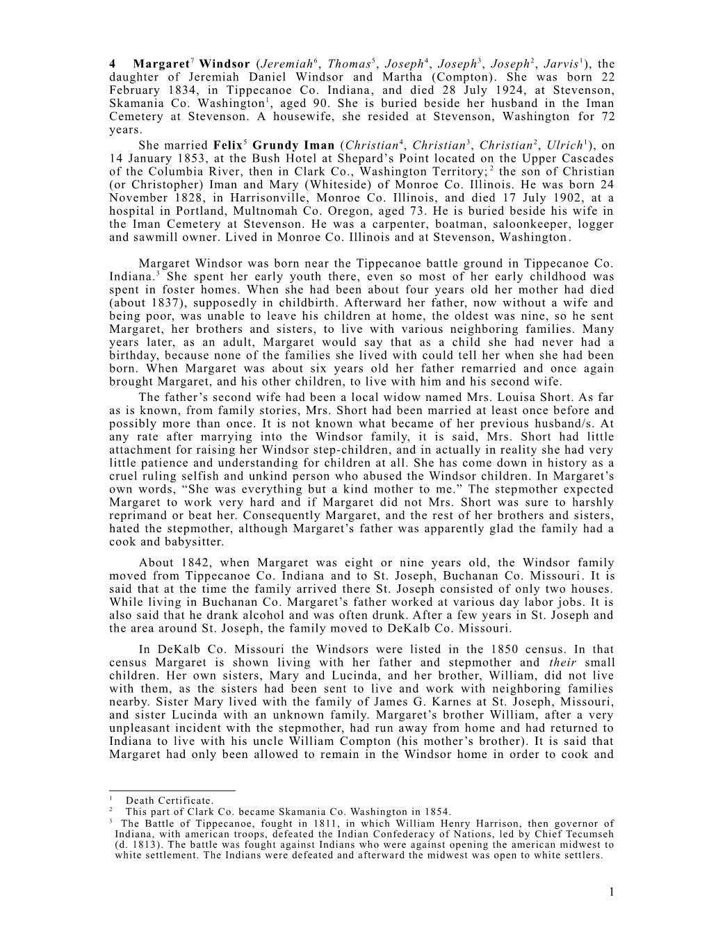 4 Margaret7 Windsor ( Jeremiah6, Thomas5, Joseph4, Joseph3, Joseph2, Jarvis 1), the Daughter