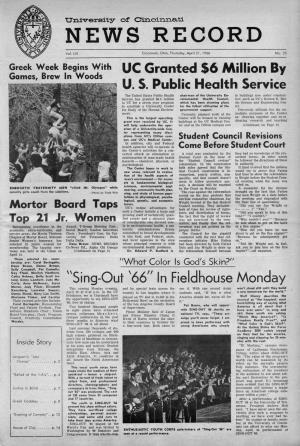 University of Cincinnati News Record. Thursday, April 21, 1966. Vol. LIII, No