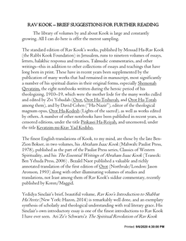Spirituality, and His the Essential Writings of Abraham Isaac Kook (Teaneck: Ben Yehuda Press, 2006)