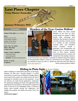 Lost Pines Chapter | Vol 17, Issue 1 Page 1 Lost Pines Chapter Texas Master Naturalist