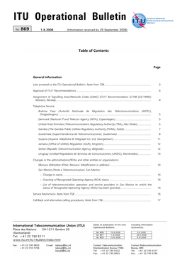 ITU Operational Bulletin No. 869 – 3