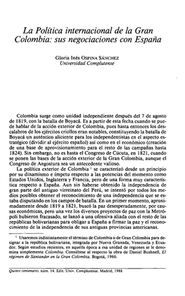 La Política Internacional De La Gran Colombia.- Sus Negociaciones Con España