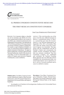 El Primer Congreso Constituyente Mexicano the First Mexican