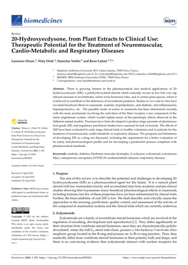 20-Hydroxyecdysone, from Plant Extracts to Clinical Use: Therapeutic Potential for the Treatment of Neuromuscular, Cardio-Metabolic and Respiratory Diseases