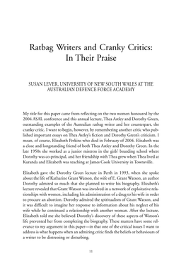 Ratbag Writers and Cranky Critics: in Their Praise