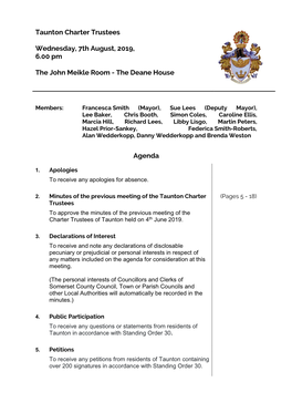(Public Pack)Agenda Document for Taunton Charter Trustees, 07/08